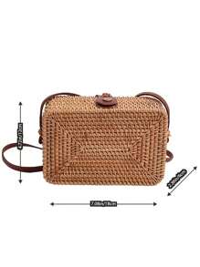 Mini Rattan Woven Square Bag, Retro Style Crossbody Bag, Summer Beach Box Purse For Women, Mother's Day Gift For Mom,Perfect For Summer Beach Travel Vacation, Wicker Bag - Brown - View 3