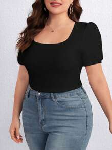 SHEIN Essnce Plus Solid Square Neck Tee