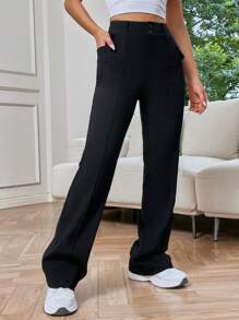 SHEIN EZwear 側翻蓋口袋工裝褲 - 黑色 - 查看 7