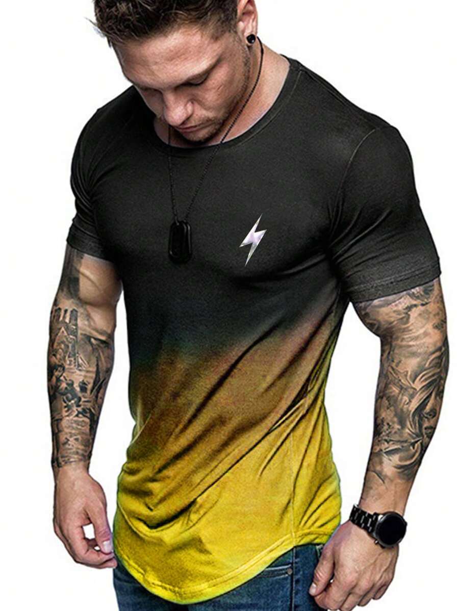 Manfinity Sport Corelite Hombres Camiseta deportiva con estampado de rayo de ombré - Multicolor - Ver 1