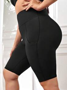 Easithlete Plus Wideband Waist Biker Shorts With Phone Pocket