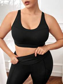 Yoga Sxy Plus Solid Cut Out Back Sports Bra - Black - View 1