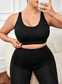 Yoga Sxy Plus Solid Cut Out Back Sports Bra - Black - View 6