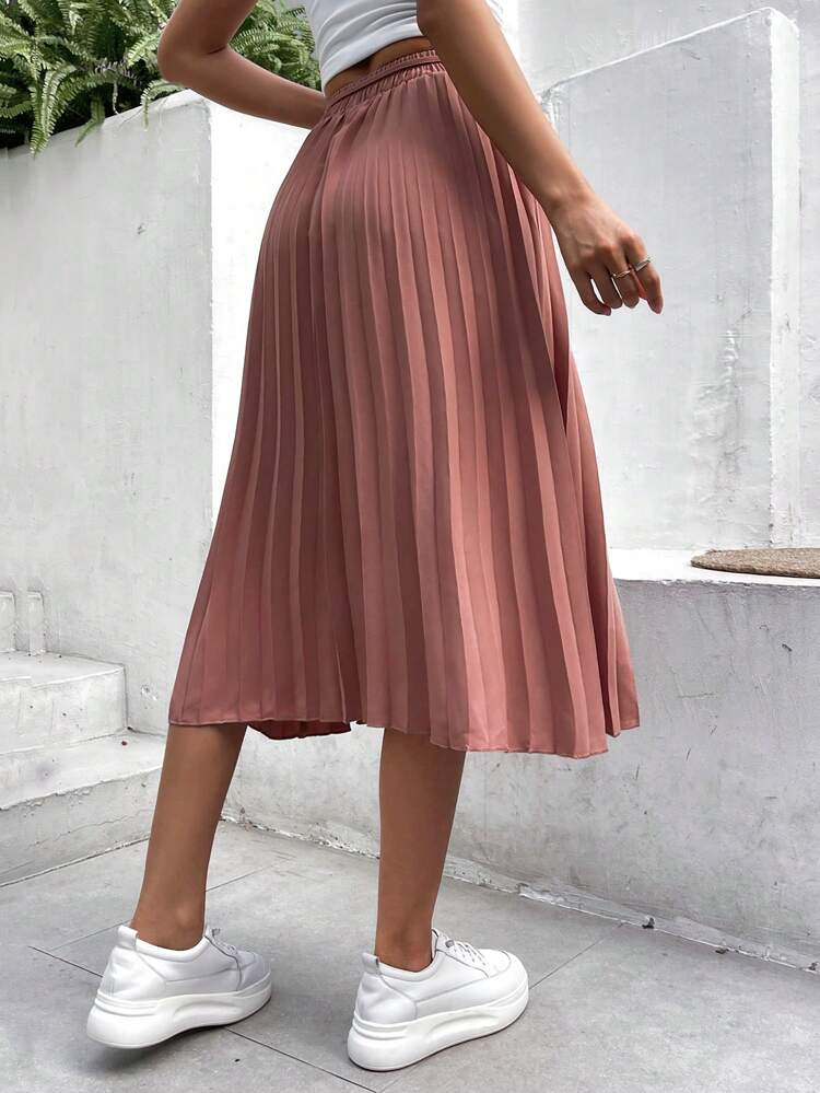 Solid Pleated Skirt,Commute,Office,Old Money,Simple,Minimalist, Winter Pink