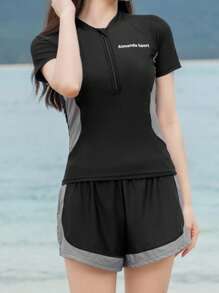 Letter Graphic Zip Front Rashguard Summer