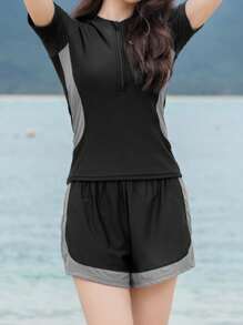 Letter Graphic Zip Front Rashguard Summer