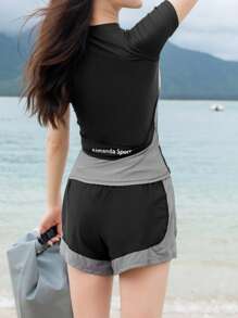 Letter Graphic Zip Front Rashguard Summer