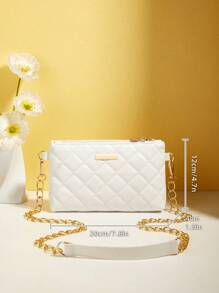Mini Square Bag Fashionable Argyle Quilted Chain Zipper Pu Portable Office For Women - White - View 6
