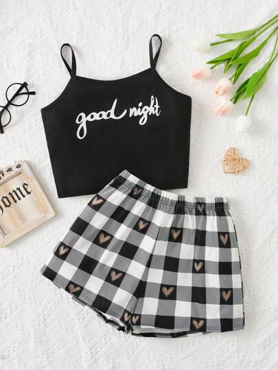 SHEIN Gingham Hjärta Söt Pyjamas för flickor