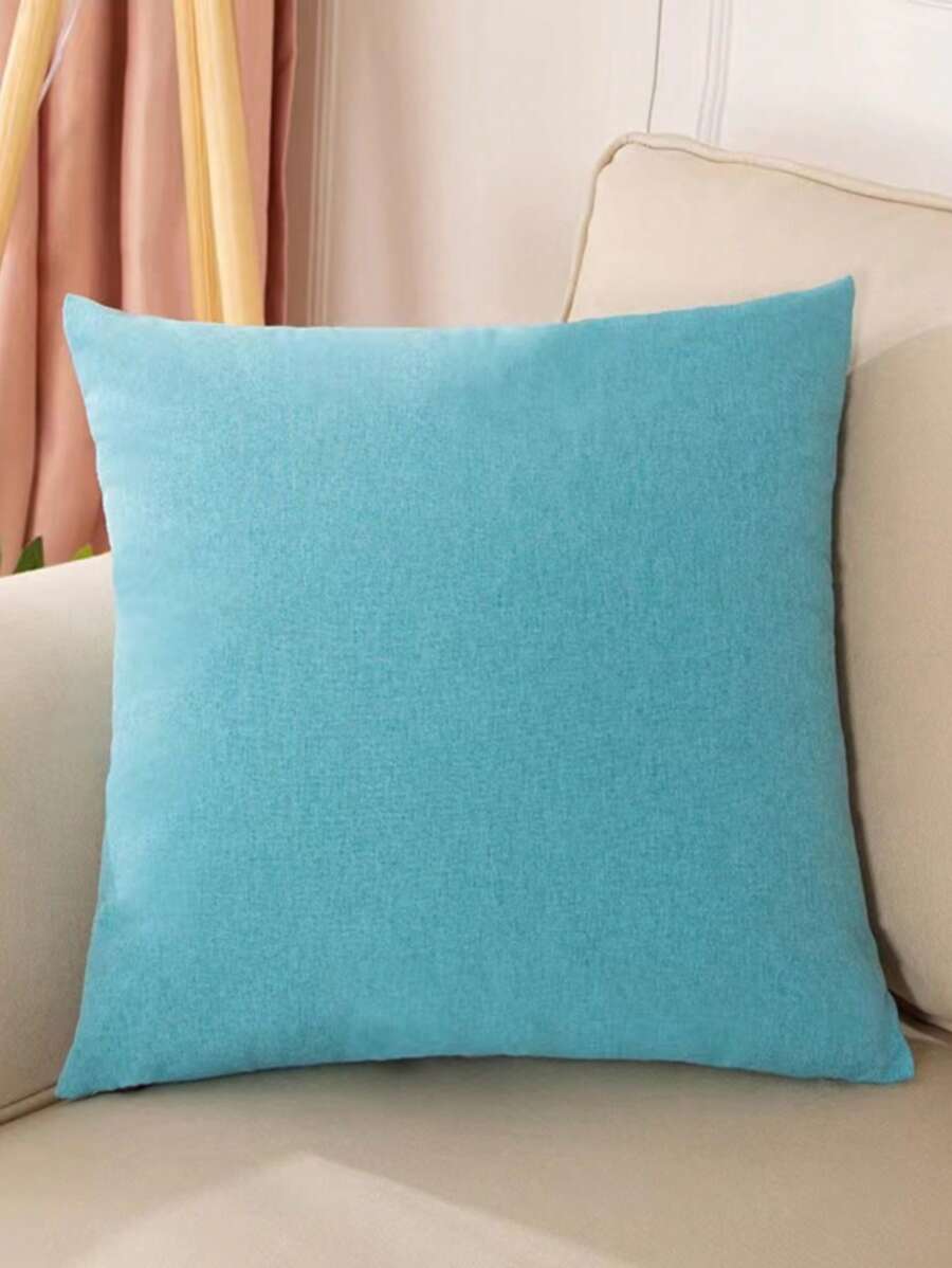 1pc Solid Color Cushion Cover Without Filler, Modern Linen Decorative Throw Pillow Case For Home - Blue - View 1