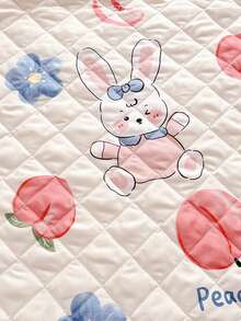 1pc Peach Print Quilt, Cartoon Rabbit & Fruit Print Soft Quilt For Bedroom, Summer - Multicolor - View 9