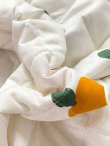 1pc Orange Pattern Quilted Bedspread, Modern Leaf & Fruit Print Soft Quilt For Bedroom, Summer - Multicolor - View 4