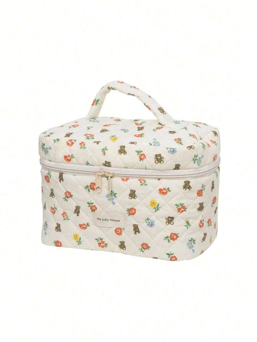 Túi xốp Túi đựng đồ vệ sinh cá nhân hình gấu và hoa di động khi đi du lịch Thích hợp cho kỳ nghỉ đựng đồ trang điểm - trắng - Xem 1