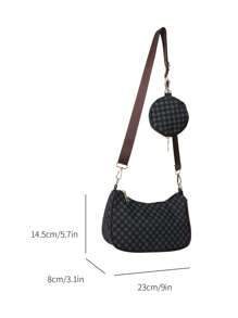 Geometric Print Hobo Bag Zipper With Coin Purse , Women Bag With Dime Bag - Black - View 4