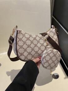 迷人、優雅、精緻度假、舊款便攜式幾何印花流浪漢包拉鍊帶零錢包適合青少年女孩女大學生、白領、菜鳥和白領完美辦公室、完美戶外、完美派對、舞會、晚餐、婚禮、工作、商務、通勤、女士包附一角錢袋