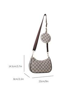 迷人、優雅、精緻度假、舊款便攜式幾何印花流浪漢包拉鍊帶零錢包適合青少年女孩女大學生、白領、菜鳥和白領完美辦公室、完美戶外、完美派對、舞會、晚餐、婚禮、工作、商務、通勤、女士包附一角錢袋