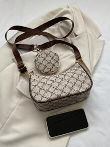 迷人、優雅、精緻度假、舊款便攜式幾何印花流浪漢包拉鍊帶零錢包適合青少年女孩女大學生、白領、菜鳥和白領完美辦公室、完美戶外、完美派對、舞會、晚餐、婚禮、工作、商務、通勤、女士包附一角錢袋