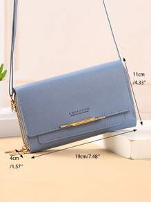 Ví nhỏ đeo chéo nữ, Túi đeo vai trang trí kim loại nhiều dây kéo cho điện thoại, Túi xách tay - Màu xanh lam - Xem 3