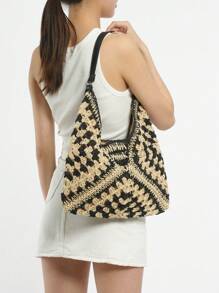 雙色草編包鏤空,完美適合夏天海灘旅行度假 - 彩色 - 查看 4