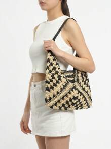 雙色草編包鏤空,完美適合夏天海灘旅行度假 - 彩色 - 查看 5