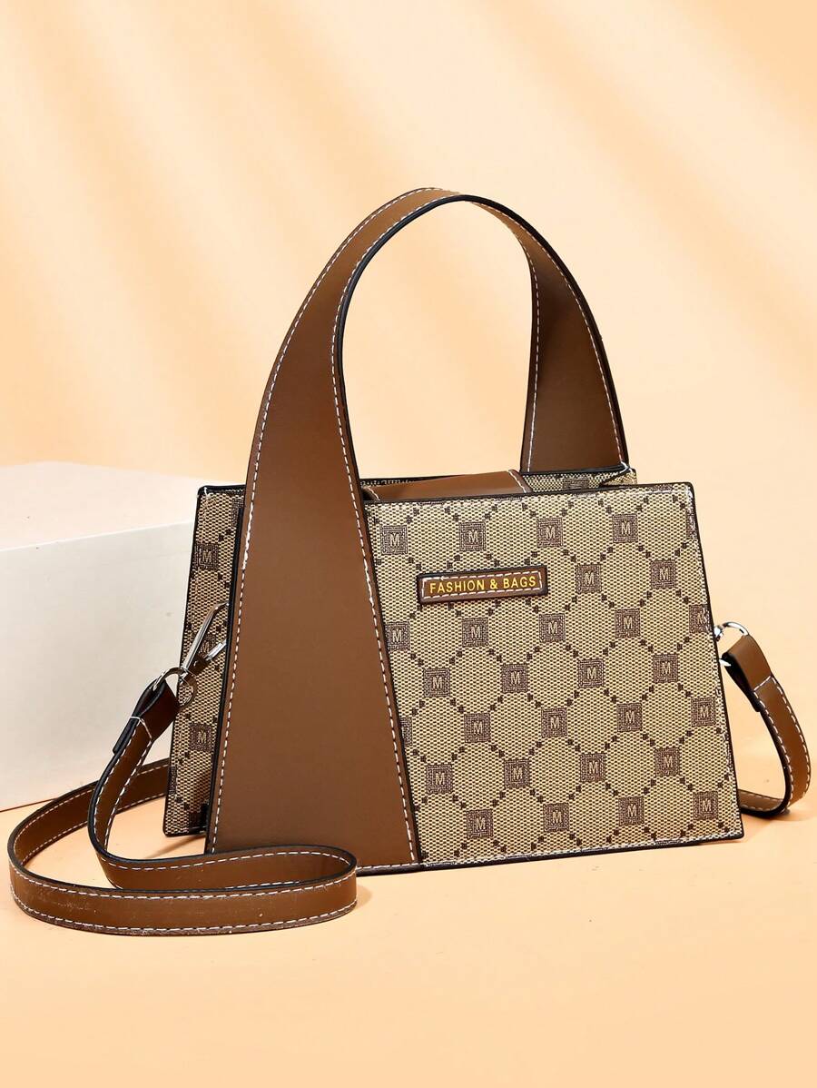 Bolsa cuadrada mini con patrón geométrico con tira ajustable PU - Multicolor - Ver 1