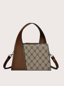 Bolsa cuadrada mini con patrón geométrico con tira ajustable PU - Multicolor - Ver 5