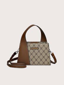 Bolsa cuadrada mini con patrón geométrico con tira ajustable PU - Multicolor - Ver 7