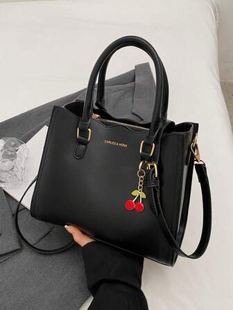 字母壓紋方包櫻桃裝飾拉鍊