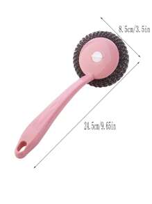 1pc Plastic Cleaning Brush, Simple Detachable Long Handle Pot Cleaning Brush For Kitchen - Pink - View 2