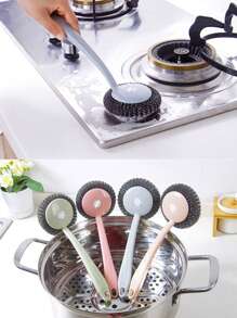 1pc Plastic Cleaning Brush, Simple Detachable Long Handle Pot Cleaning Brush For Kitchen - Pink - View 4