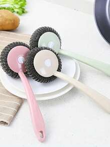 1pc Plastic Cleaning Brush, Simple Detachable Long Handle Pot Cleaning Brush For Kitchen - Pink - View 5