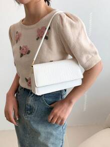 Đúng mốt Phong cách mới Màu thuần Hình cá sấu Hai Lớp chất liệu da PU Túi đeo vai Ví - trắng - Xem 3