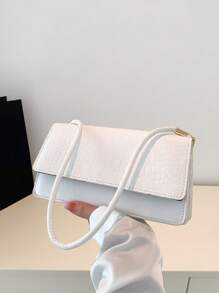 Đúng mốt Phong cách mới Màu thuần Hình cá sấu Hai Lớp chất liệu da PU Túi đeo vai Ví - trắng - Xem 4