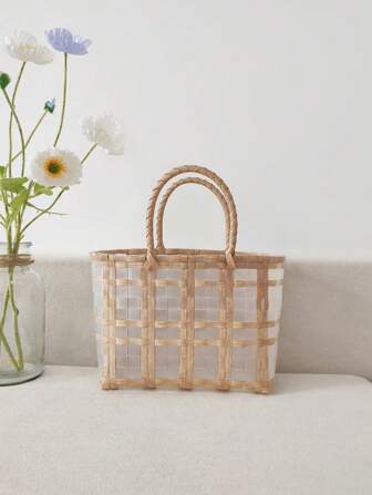 撞色沙灘包編織紋理質感雙把手適用於度假