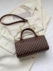 Túi Boston nhỏ trên toàn in Dây đeo xích đôi cho công việc - Cà phê nâu - Xem 2