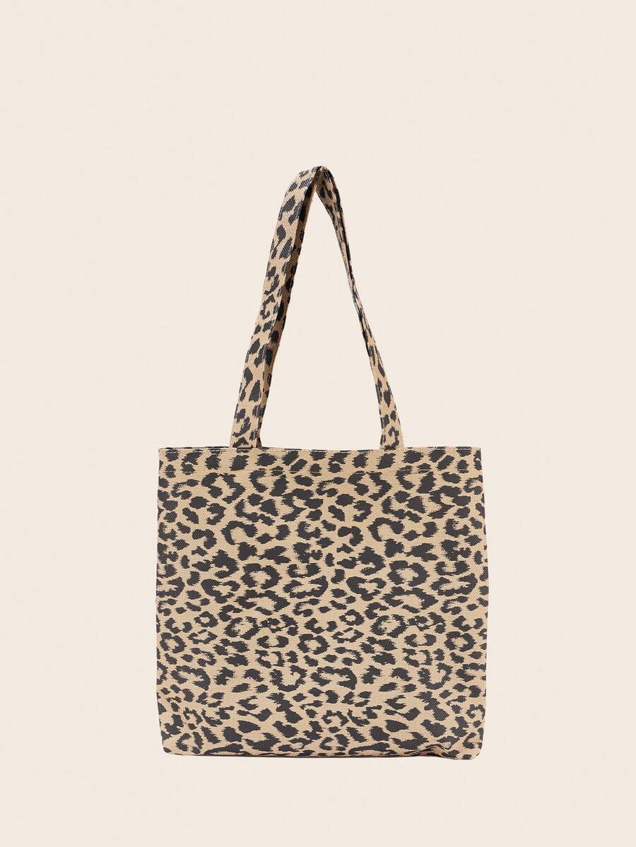 時尚風格托特包雙把手豹紋印花帆布 - 彩色 - 查看 1