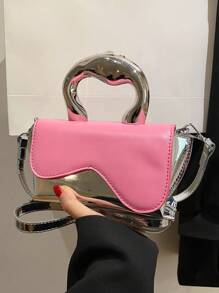 CONTAINEVERY Túi nhỏ mới lạ Màu khối có tay cầm trên cùng Màu hồng thời trang Hoàn hảo cho các bữa tiệc tựu trường, Đi chơi, Câu lạc bộ, Câu lạc bộ, Tụ tập dành cho các cô gái tuổi teen Sành điệu Y2k - Hồng - Xem 1