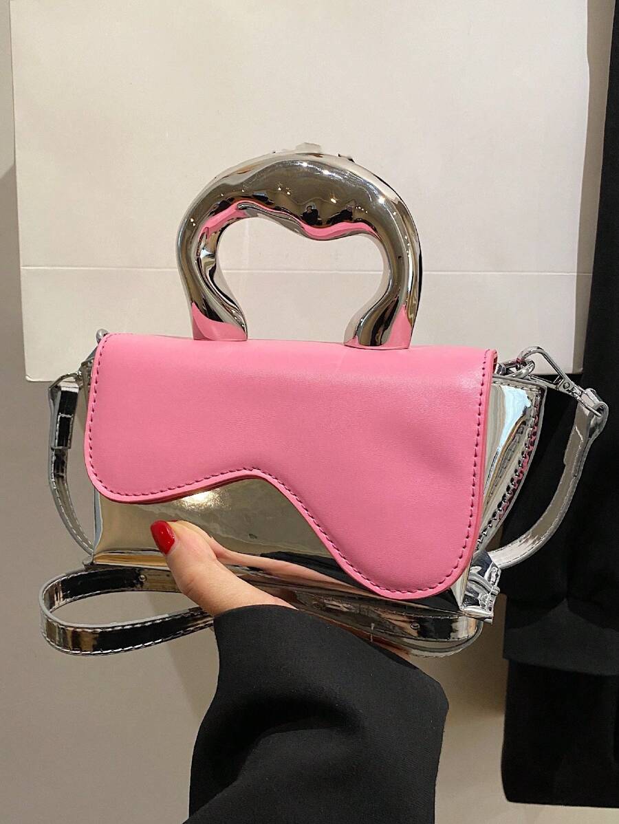 CONTAINEVERY Túi nhỏ mới lạ Màu khối có tay cầm trên cùng Màu hồng thời trang Hoàn hảo cho các bữa tiệc tựu trường, Đi chơi, Câu lạc bộ, Câu lạc bộ, Tụ tập dành cho các cô gái tuổi teen Sành điệu Y2k - Hồng - Xem 1