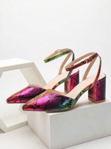 Phụ nữ Giày cao gót mũi nhọn chạm nổi bằng da rắn, Giày có dây đeo mắt cá chân ngoài trời ngộ nghĩnh - Nhiều màu - Xem 1