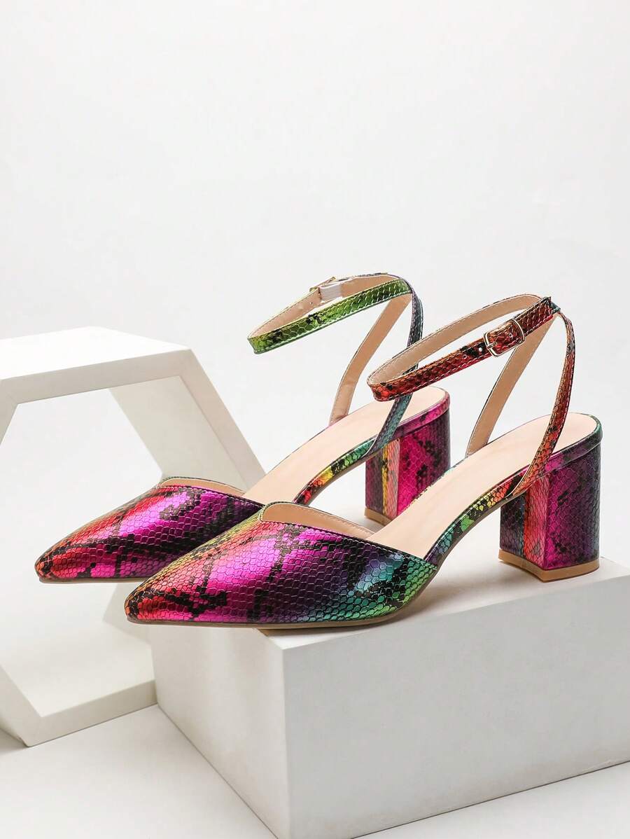 Phụ nữ Giày cao gót mũi nhọn chạm nổi bằng da rắn, Giày có dây đeo mắt cá chân ngoài trời ngộ nghĩnh - Nhiều màu - Xem 1