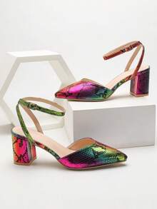 Phụ nữ Giày cao gót mũi nhọn chạm nổi bằng da rắn, Giày có dây đeo mắt cá chân ngoài trời ngộ nghĩnh - Nhiều màu - Xem 4