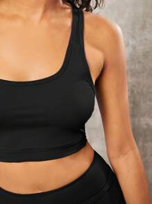 VARSITIE Solid Sports Bra & Split Hem Skirt - Black - View 6