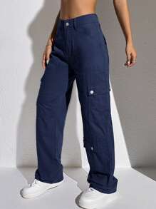 SHEIN ICON 側翻蓋口袋工裝牛仔褲