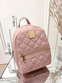 Quilted Classic Backpack Baby Pink Metal Decor Adjustable Strap For Daily - Pink - View 6