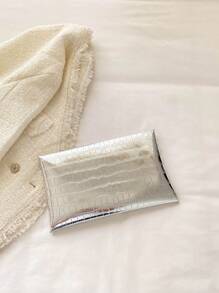 鱷魚壓紋信封包銀前衛金屬裝飾 - 銀色 - 查看 4