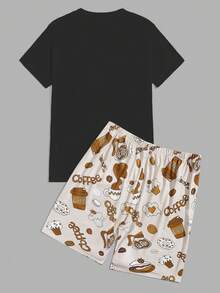 Men Letter & Cartoon Graphic PJ Set - Multicolor - View 2