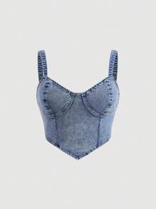 SHEIN ICON Plus Hanky Hem Denim Cami Top - Medium Wash - View 1