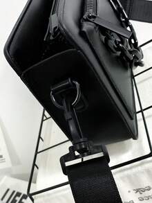 Small Square Bag Chain Decor Black PU - Black - View 3