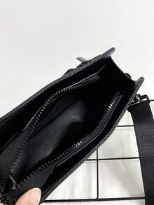 Small Square Bag Chain Decor Black PU - Black - View 4