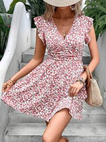 SHEIN Frenchy Đầm Xù Dải chun Họa tiết hoa Boho - Nhiều màu - Xem 6